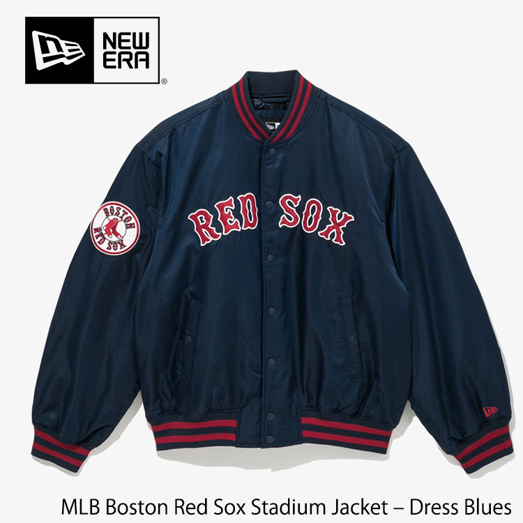ニュー内鰓 スタジャン NEW ERA 闘技場前掛け MLB Boston Red Sox Stadium Jacket  Dress Blues 豆の町 赤いこと 靴下 闘技場上衣 お召しもの 青色 お召しもの グランドコート-スポーツ・アウトドア
