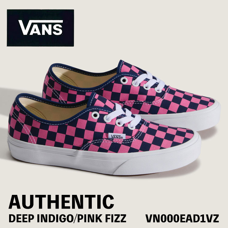 バンズ スニーカー VANS スニーカー メンズ レディース AUTHENTIC CHECKERBOARD Deep Indigo/Pink Fizz VN000EAD1VZ オーセンティック チェッカーボード ディープインディゴ ピンクフィズ シューズ|moremoa shop