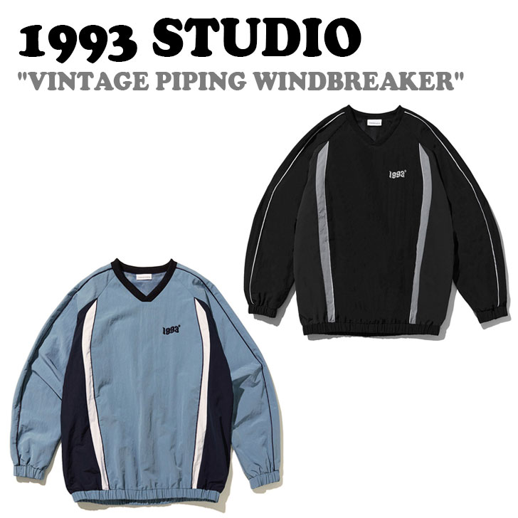 1993制作室 調教師 1993 STUDIO メンズ レディース VINTAGE PIPING WINDBREAKER ヴィンテージ パイピング 上衣 BLUE 青み BLACK 黒いこと 1993ST03 御召しもの