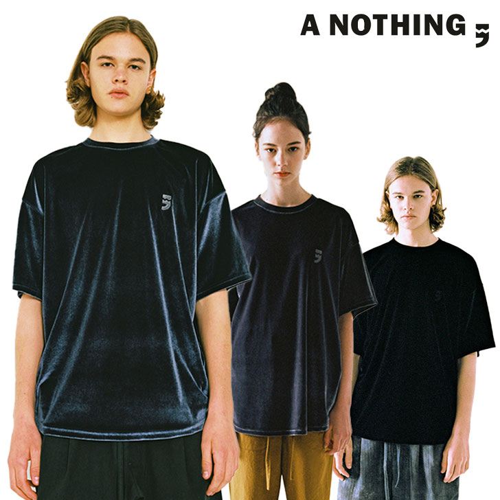エーナッシング 半袖Ｔシャツ A NOTHING 置き目売りわたす店 DROP-SHOULDER VELVET 1/2 TEE 落っこちる 肩部 天鵝絨 半袖TEE BLACK 黒いこと CHARCOAL 濃灰色 19SUM-01-CH/BK お召しもの DEAL