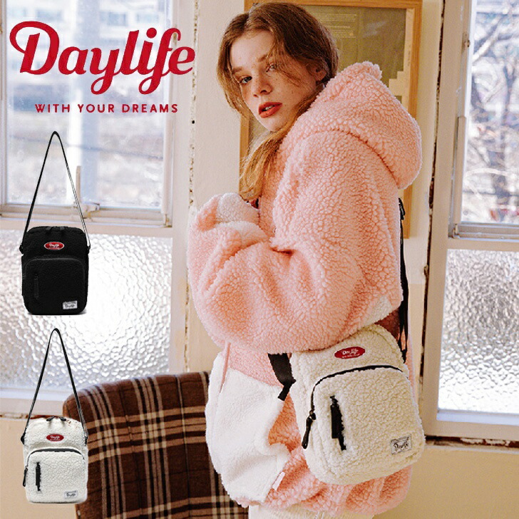 デイライフ クロスバッグ Daylife 正規販売店 Fleece Mini Cross Bag フリース ミニクロスバッグ BLACK ブラック IVORY アイボリー Daylife01 バッグ|moremoa shop