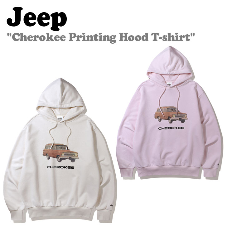 ジープ アノラック Jeep パーカー メンズ レディース Cherokee Printing Hood T-shirt チェロキー プリンティング ボンネット ティーシャツ IVORY 象牙色 LIGHT PINK ともし火サクラ色 JP5THU834 お召しもの トップス-メンズファッション