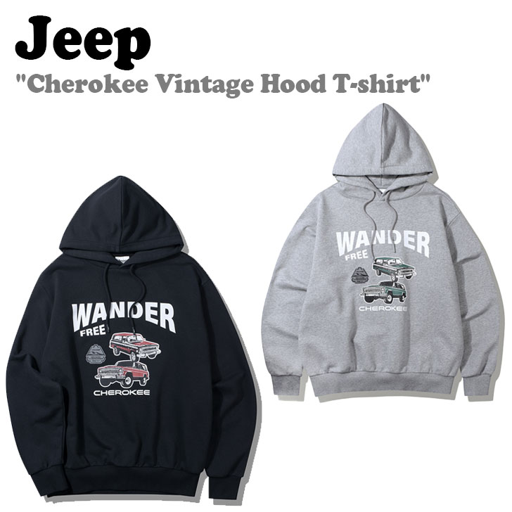ジープ パーカ Jeep メンズ レディース Cherokee Vintage Hood T-shirt チェロキー ビンテージ フード Tシャツ MELANGE GREY メランジグレー BLACK ブラック JP5THU835 ウェア｜moremoa shop