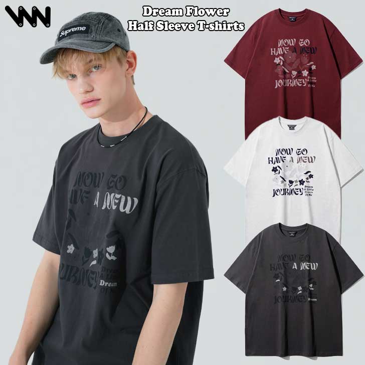 WV事業計画 半袖ティーシャツ WV PROJECT 定まり売りわたす店 メンズ レディース DREAM FLOWER HALF SLEEVE T-SHIRTS いき込み お花 竪琴 衣袂 ティーシャツ BURGUNDY バーガンディー CHARCOAL 暗灰色 WHITE OATMEAL 白いことオートミール MJST7667 御召しもの