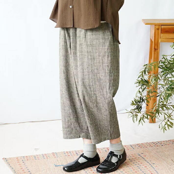 [rolca on the notes]綿麻ネップチェックバルーンパンツ　ロルカオンザノーツ｜森の８カテン