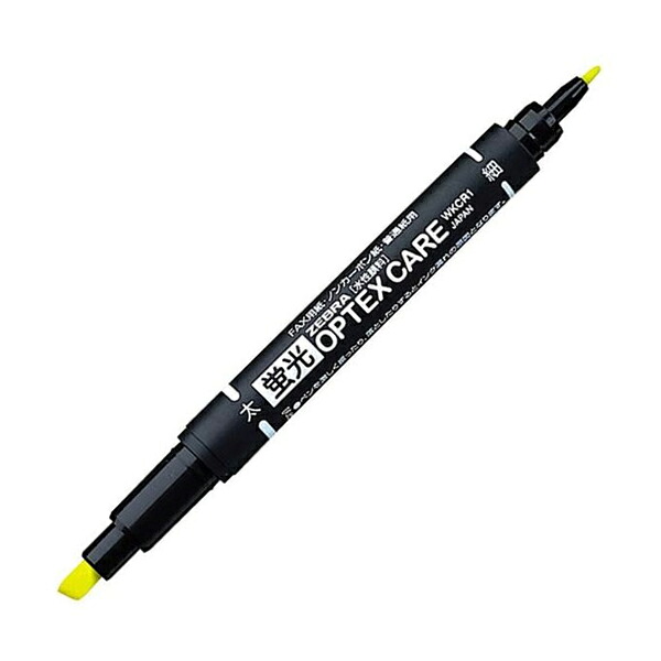 【まとめ買い】ゼブラ　蛍光ペン　蛍光オプテックスケア　細字丸芯+太字角芯　黄インク　100本/300本　WKCR1-Y