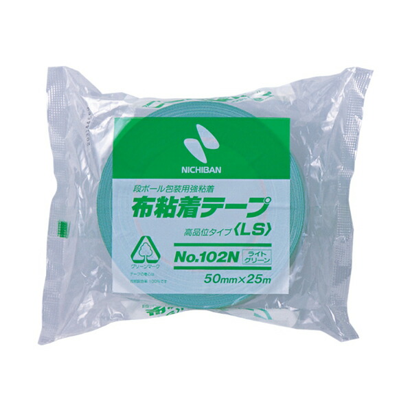 【まとめ買い】ニチバン 布粘着テープ No.102N(重量物封かん用) 50mm×25m ライトグリーン 10個/30個 102N14-50