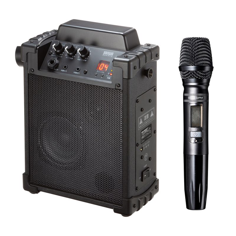 サンワサプライ　ワイヤレスマイク付き拡声器スピーカー(バッテリー内蔵・ワイヤレスマイク1本対応)　MM-SPAMP17