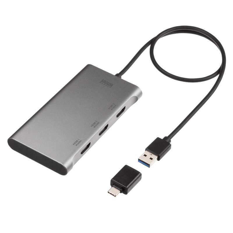 サンワサプライ　USB-HDMIディスプレイアダプタ(4K×3画面出力)　USB-CVU3HD8