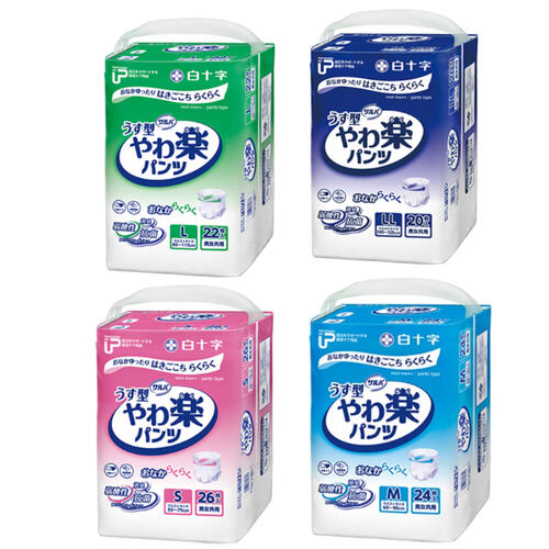 【ケース販売】PUサルバやわ楽パンツ　大人用紙おむつ　パンツタイプ　白十字　Sサイズ～LLサイズ　４袋　男女兼用　うす型2回吸収 大人用　紙パンツ　介護パンツ　介護用　オムツ　失禁　尿モレ