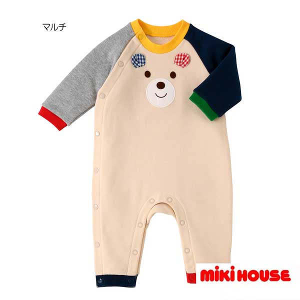 【電子メイル便＿貨物輸送無料】mikihouse(ミキハウス) ホットビスケッツ  顔ドンカバーオール 73-1203-493（70珊・80珊）