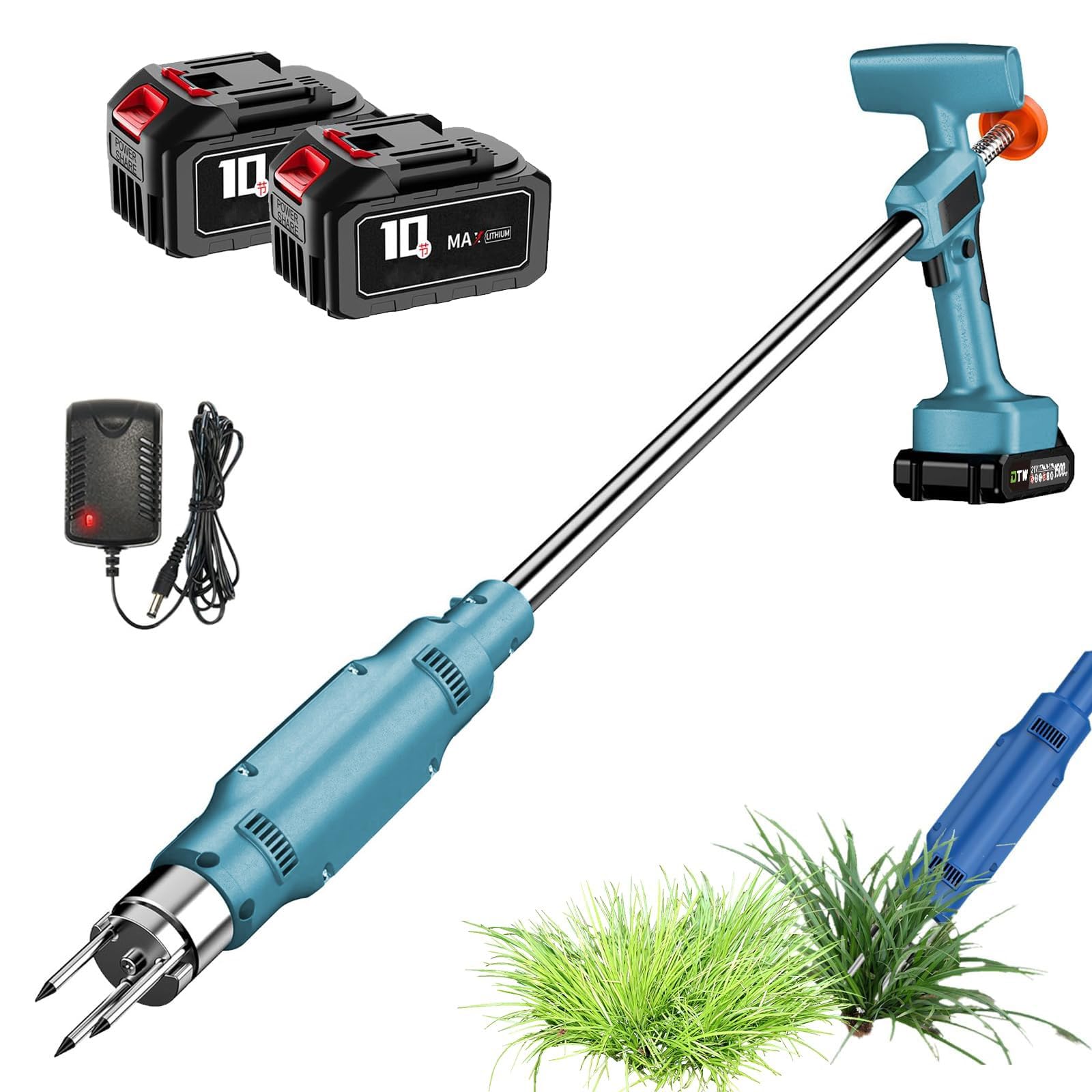 電動除草機、600W電動除草機、コードレス草刈り機、ロングハンドルスタンドアップ式ガーデントリマー、申し受ける式乾電池2個、芝 ガーデニング機器-草刈り機