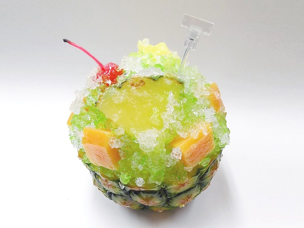 【 カード立て かき氷 大・パイン（メロンソース） 】 日本製 メモスタンド 小物 食品サンプル おもしろ プレゼント かわいい おしゃれ ハンドメイド 模型 フェイクフード フード 食べ物 パーツ 撮影 ぬい撮 ユニーク