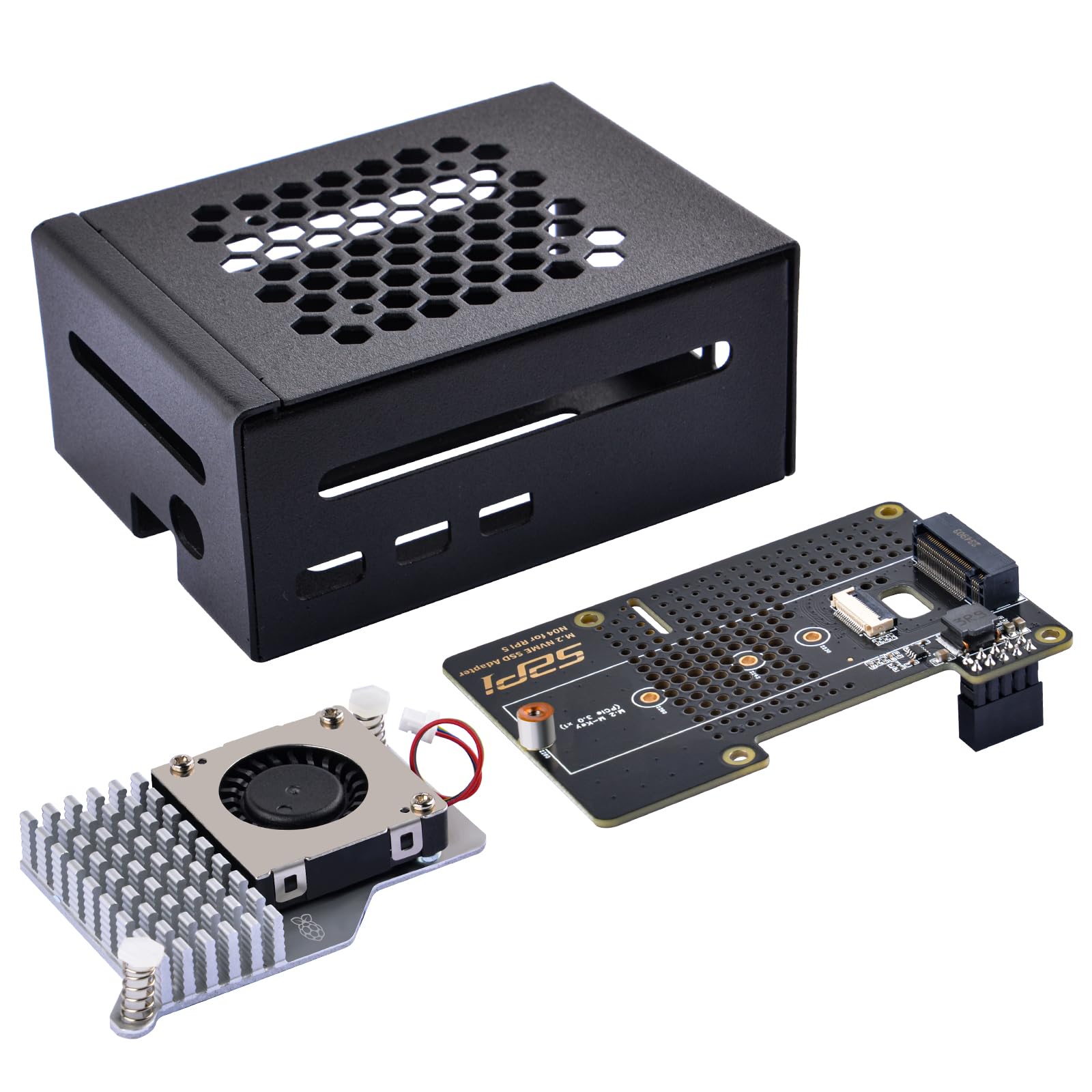 【送料無料】N04 PCIe M.2 Key-M NVMe SSD PCIe ペリフェラルボード Raspberry Pi 5 用 (金属ケース&拡張ボード&アクティブ冷却ファン)