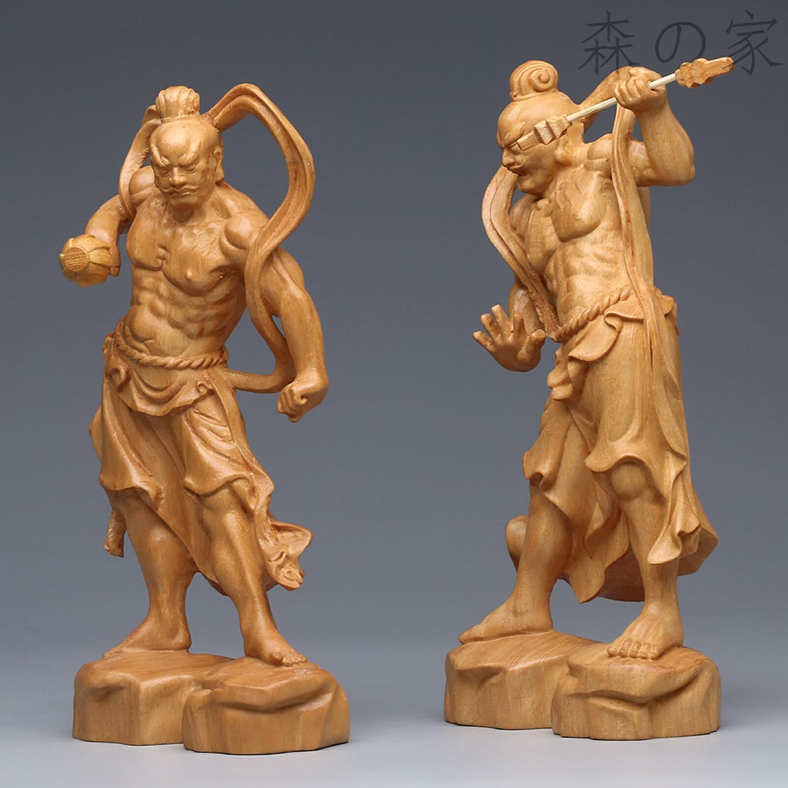 【送料無料】崖柏木 木彫り金剛力士像 立像 高さ20cm 二体一対 仏像装飾 家庭用装飾品 護法善神