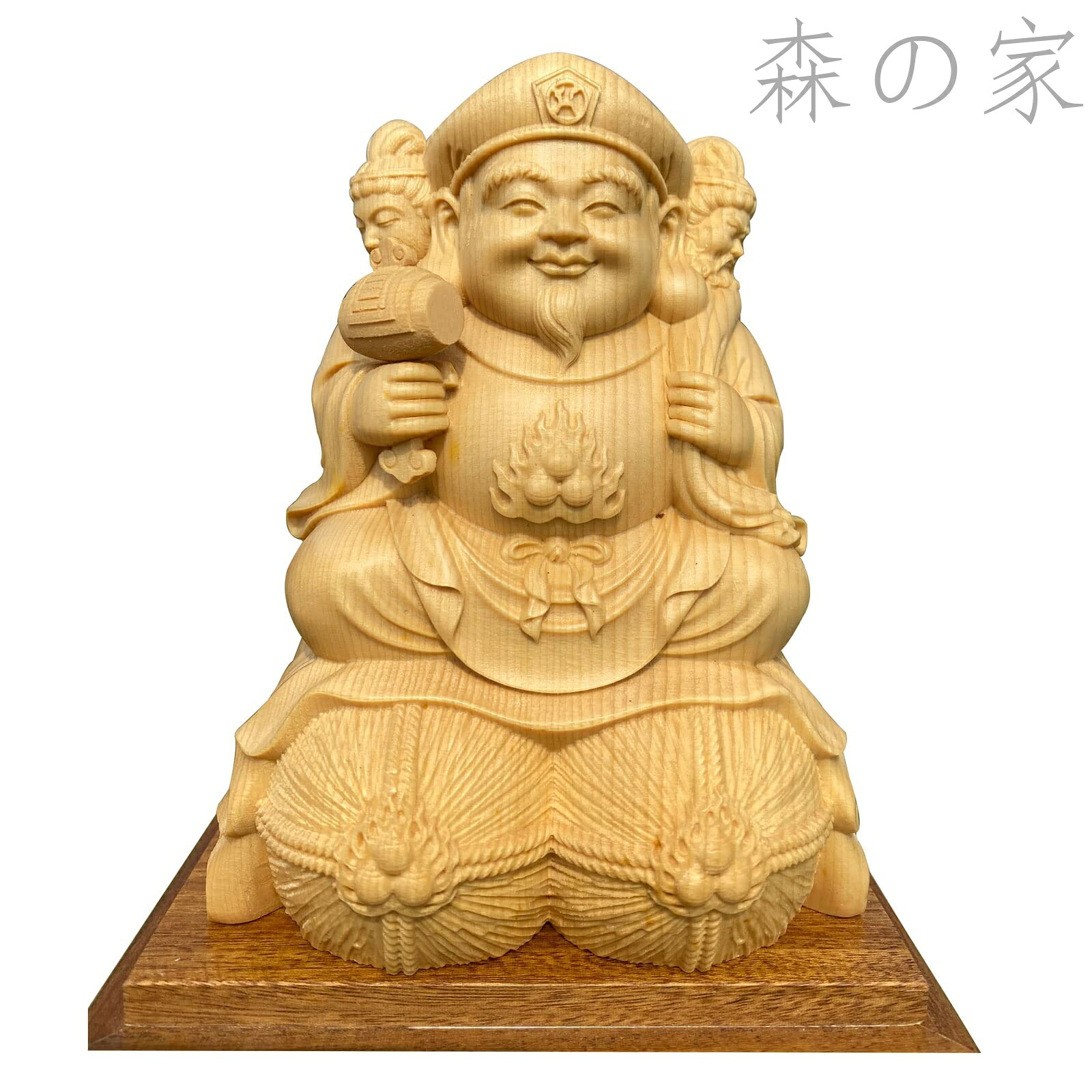 【送料無料】三面大黒天 15cm 桧木製高級木彫り 仏像 フィギュア 七福神 置物 ◆出世・必勝の守り神・商売繁盛・厄除け