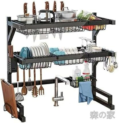 【送料無料】キッチン 食器水切りラック シンク上 幅65cm 2段 大容量 耐荷重40kg 自動排水 組立簡単 収納棚 スリム 省スペース｜森の家