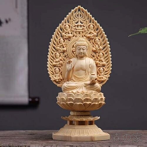 【送料無料】薬師如来 仏像 桧木製 高級木彫り 無病息災 災難除去 天台宗 真言宗 臨済宗 高さ28cm｜森の家