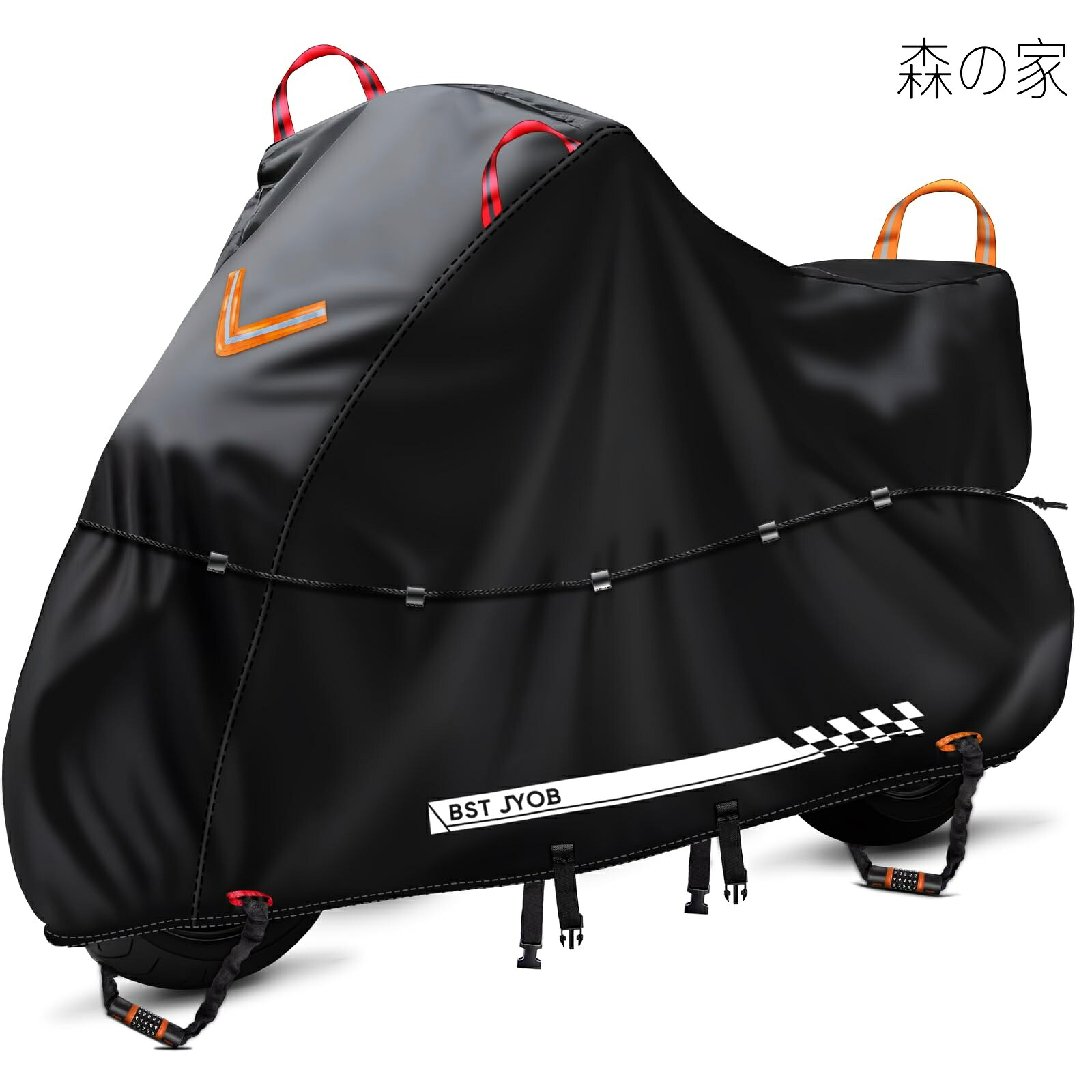 【送料無料】オックスフォード生地 ロック穴前後対応 反射材 二重防風ベルト UVカット 盗難防止 防雪 防塵 収納バッグ付き （3XL、ブラック）