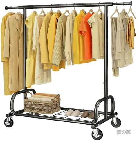 【送料無料】業務用 大容量 ハンガーラック 耐荷重136kg 頑丈 パイプハンガー 衣類収納 ラック 縦横伸縮 省スペース 棚付き キャスター付き 組立不要 洋服スタンド 収納ケース クローゼット 一人暮らし おしゃれ 軽量 移動簡単 掃除ラクラク 模様替え｜森の家