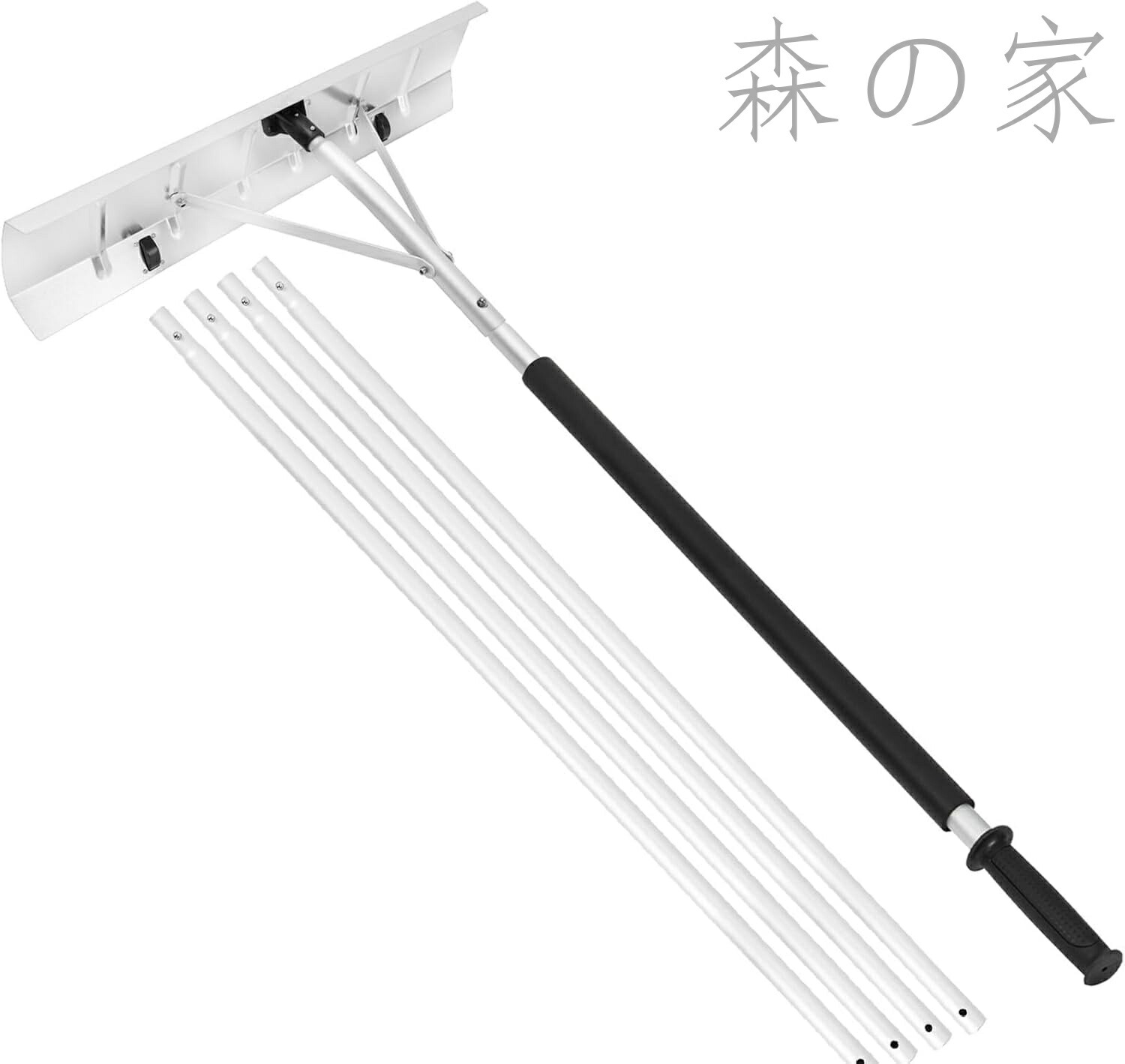 【送料無料】雪下ろし棒 屋根 雪かきスコップ 雪かき棒 雪庇落とし 除雪道具 軽量 5本のアルミロッド 1.5m-6.1m長さ調整可能 雪降ろし棒 凍雪除去 雪下ろし道具 ホイール付き 幅66cm