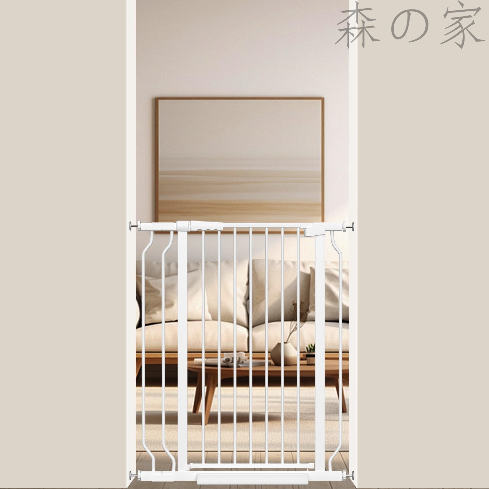 【送料無料】ベビーゲート ハイタイプ 高さ103cm 拡張フレーム付き 自動ロック 高さ100cm以上つっぱり式 穴開け不要 前後90度開閉 セーフティー安全ゲート 扉開閉式 二重ロック ブラック ホワイト 設置幅75-90cm