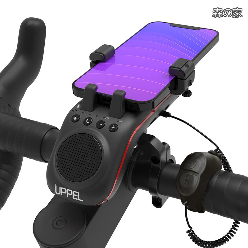 【送料無料】10-in-1 5000mAh 自転車用電話ホルダー 自転車 Bluetooth スピーカー スマホホルダー 電子ベル 防水設計 長距離サイクリング & アウトドア用｜森の家