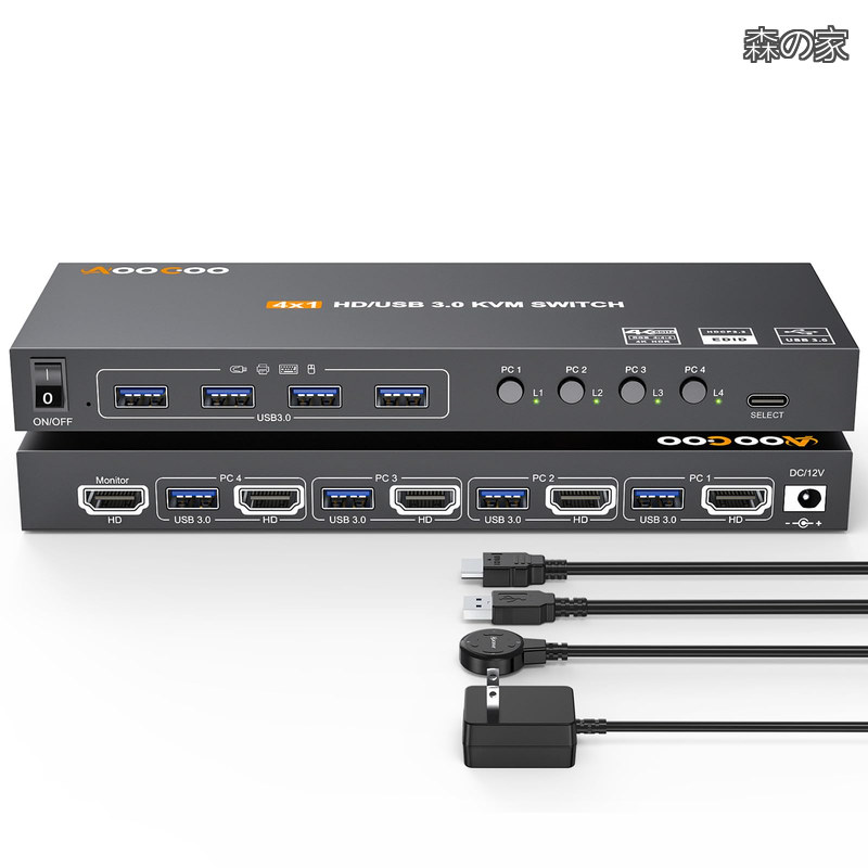 【貨物輸送無料】3.0 KVM 取り替えっこ HDMI 4 マイコン 4K@60サイクル EDID 付き添い人 4インプット1最終生産物、鍵盤、二十日鼠、印刷工、制御装置用の4つのUSB 3.0界面、USB3.0有線テレビ、HDMI