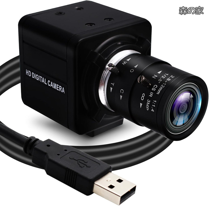 【送料無料】8MP USBカメラ 2.8-12mm 可変焦点レンズ 手動ズーム 2448P UVC Webカメラ プラグ＆プレイ 800万画素 IMX179 sensor ウェブカメラ USB8MP02G-MFV(2.8-12)｜森の家