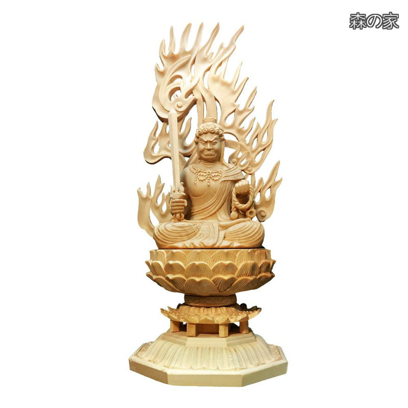 【貨物輸送無料】木彫り 不動明王 仏壇仏像 飾りつけ 桧木製 守り本尊 祈る 厄除け 八角茴香土台 火円光 (28コマーシャル 桧木)