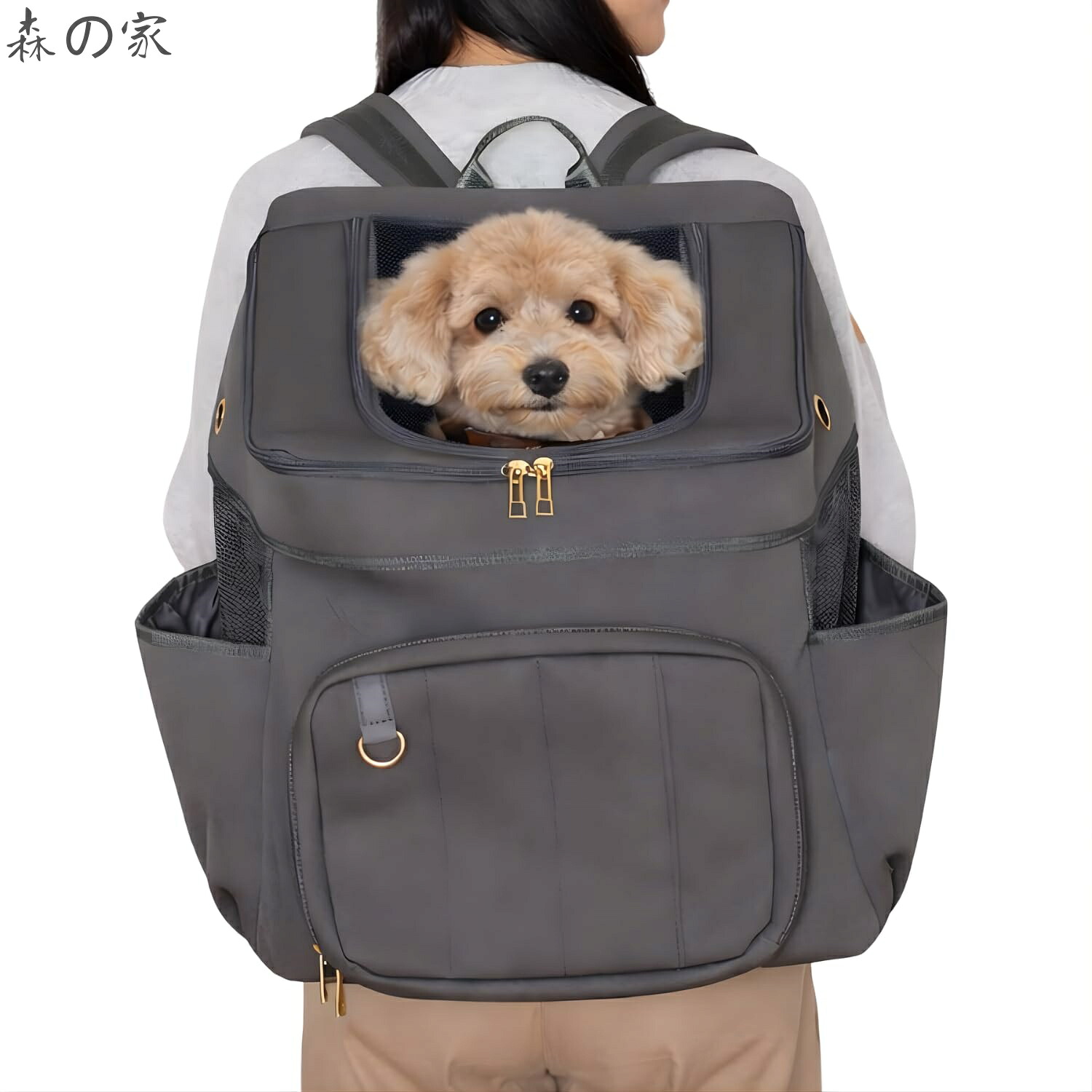 【送料無料】犬 リュック バックパック 小型犬 中型犬 猫 ネオプレン フロント 前抱き (チャコールグレー L)｜森の家