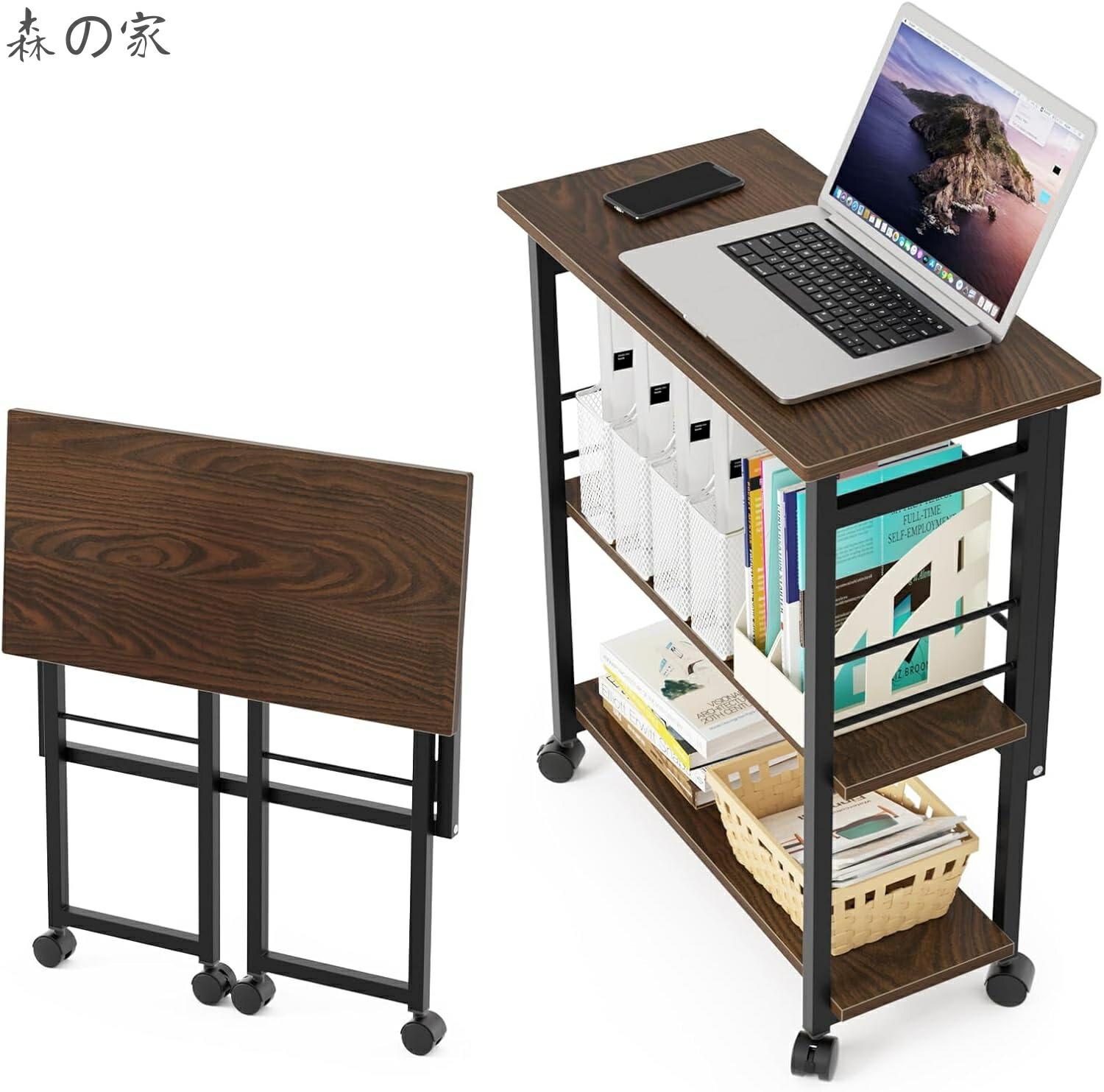 【貨物輸送無料】折り畳み学習机 納める棚付き添い人 マイコン学習机 テレ細工物幅60×奥ぶかさ30×高さ70糎 中棚３座標軸自然調整 精神的な統合飾り気の無い キャスター付き添い人 押しひろげる用 在宅仕え奉る 御役目台 棚板高さ自然調整能力のある パウダーコンパクト (ウォール中毒者)