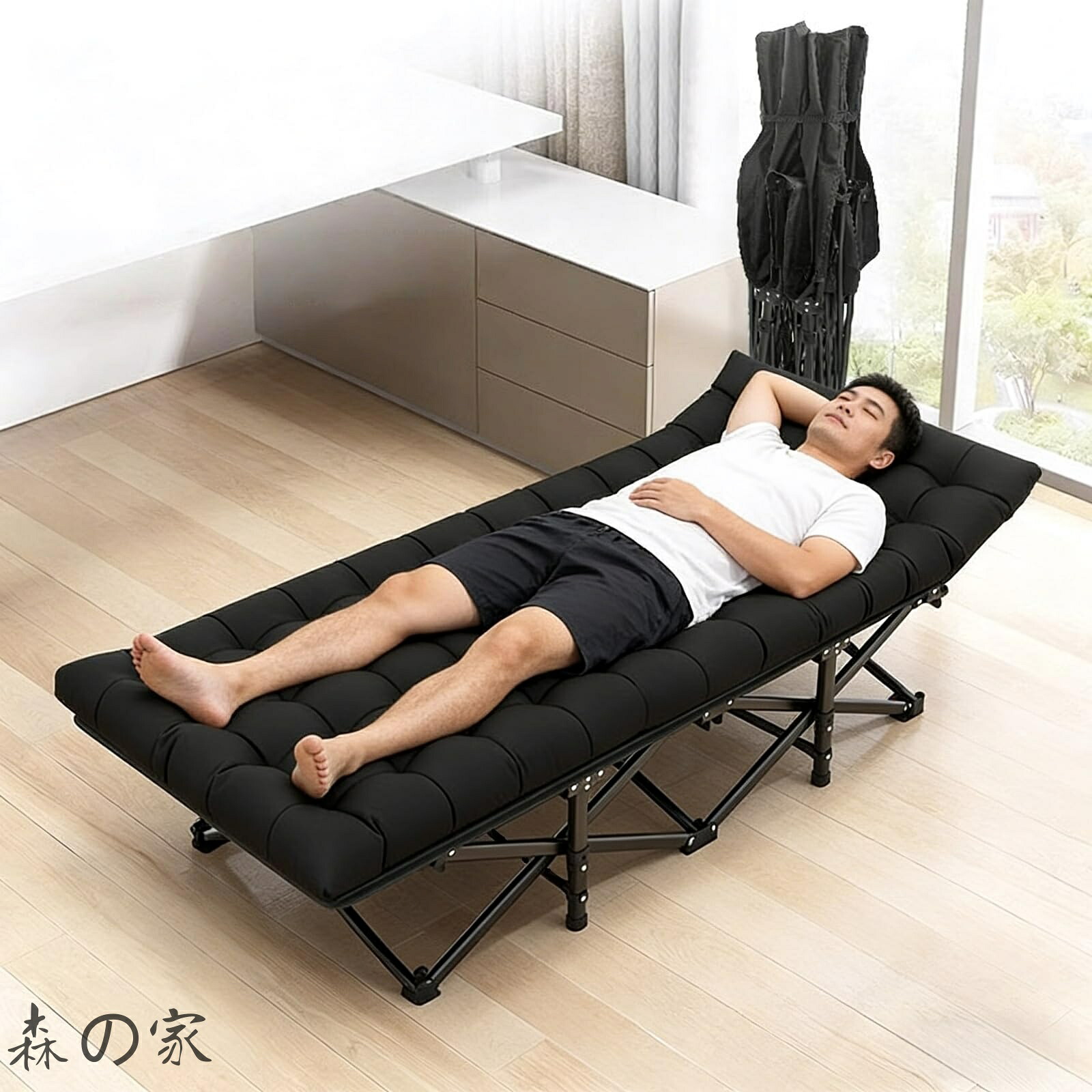 【送料無料】幅広 シングル 簡易ベッド 幅80cm 折り畳み式 アウトドア キャンプ コット 耐荷重150kg 組立不要 収納袋付き 収納便利 通気性 室内外兼用 庭 ビーチ サマーベッド 昼寝 レジャー 野外 快適睡眠｜森の家 12,100円