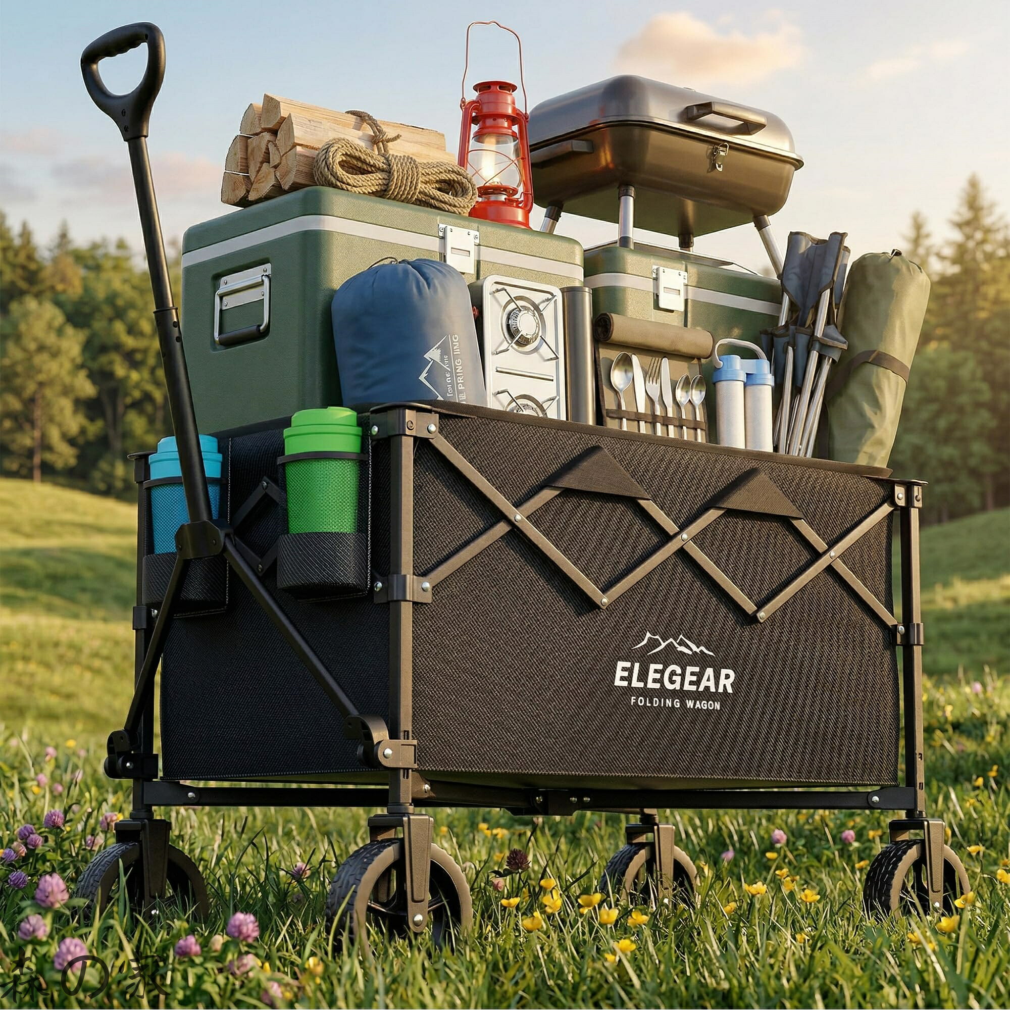 【送料無料】キャリーワゴン キャリーカート 180L 超大型 耐荷重100kg 全地形対応6インチ大型ホイール メッシュ構造 折り畳み式 軽量コンパクト設計 荷物運び 収納楽 キャンプ スポーツ ビーチ ショッピング用|森の家