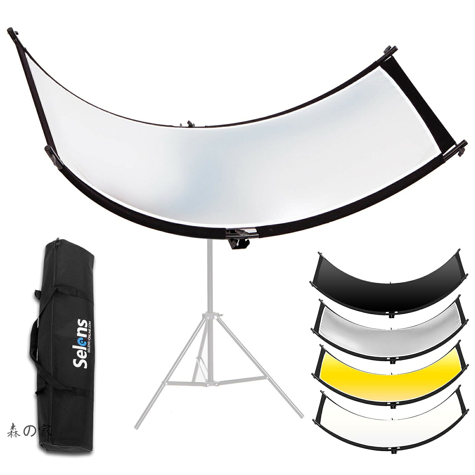 【送料無料】撮影用 レフ板 反射板 60x180cm 4-in-1リフレクター 弧形 (白、黒、金、銀)4色対応 アーク型 折りたたみ式 キャリーバッグ付き コンパクト 人物撮影 写真撮影対応｜森の家