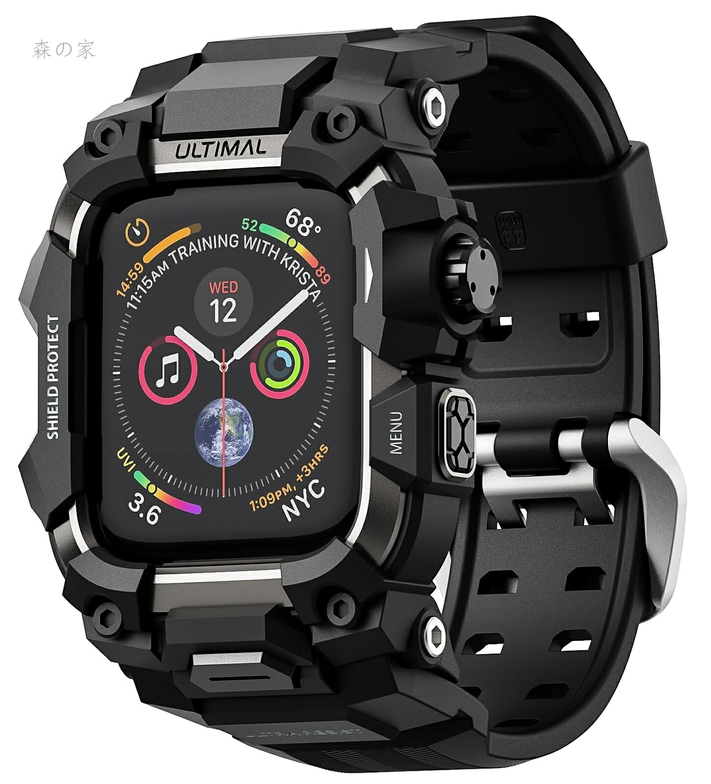 【送料無料】に対応 Apple Watch SE（第3/2世代）/SE/Series 6/5/4（44mm）用 バンド一体型保護ケース TPU 耐衝撃 高耐久 通気性 簡単装着 スポーツ/アウトドア向け ブラック｜森の家