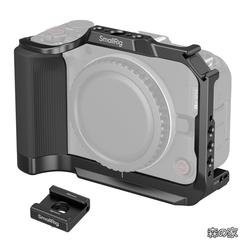 【送料無料】R50 V用ケージ Canonに対応（ブラック） エルゴノミックシリコングリップ内蔵 Arca用QRプレート 1/4インチ-20ネジ穴 ARRI用3/8インチ-16ネジ穴 コールドシュー QDソケット 縦位置撮影対応（ブラック） 5427｜森の家