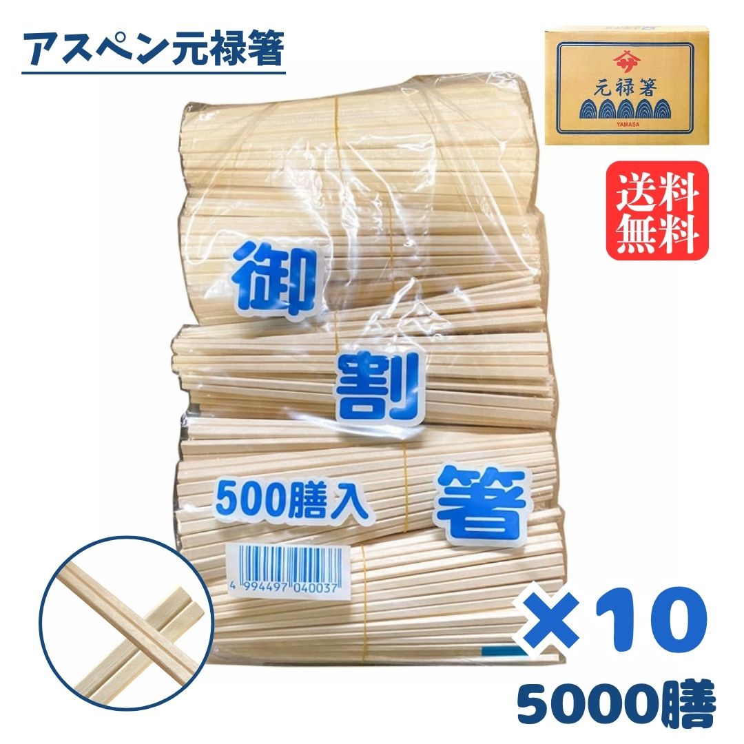 アスペン元禄箸 5000膳  貨物輸送無料｜裸 21糎 8寸 厚さ4.8粍 木皮が白く軽さ！ 高品質 お役目用 割り箸 飲食店 ラーメン わりばし 使い捨て 外食製作 お役目用 定番 軽さ まとめ買い お得 箱買い取り 白楊元禄 1等 ヤマサ