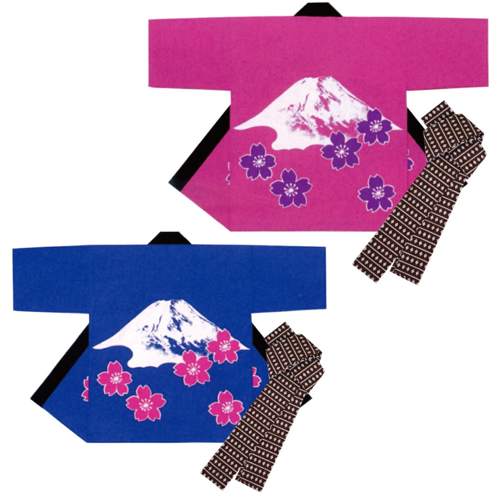 【半纏・法被】絹地刷り上げる袢天 仕掛ける帯付 富士山 サクラ色 青 B9509 9510【祝賀会備品/祭備品/祝賀会/儀式用小物】【はっぴ・はんてん・半被・袢纏】