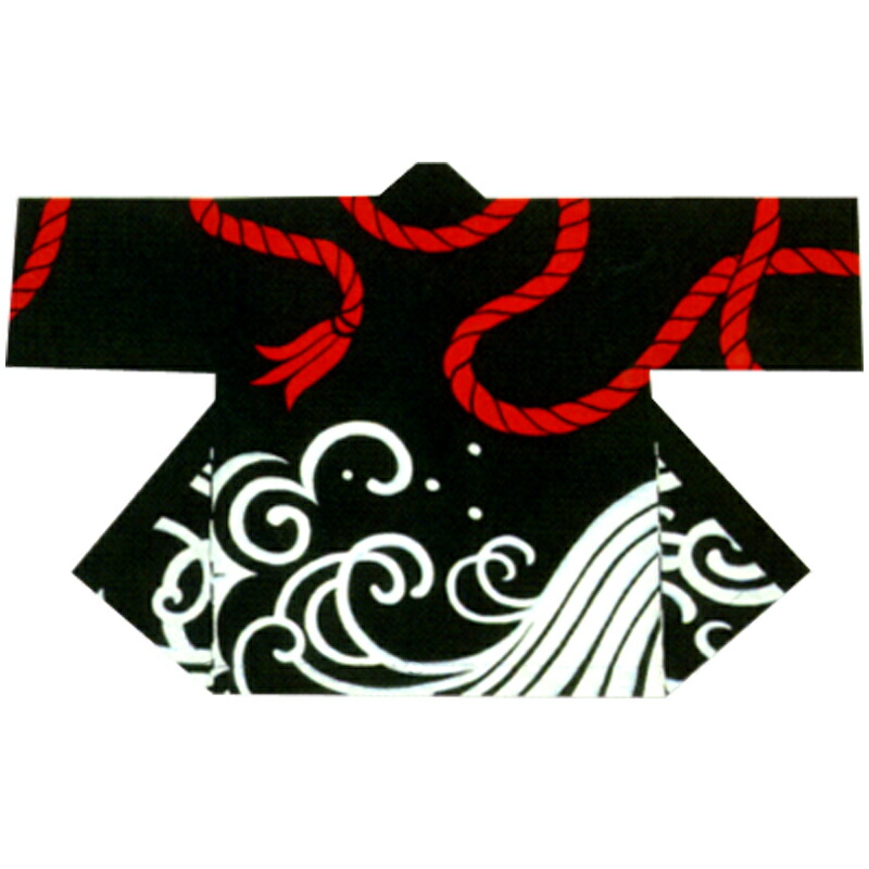 【半纏・法被】祭・舞踊袢天 シャンタン出どころ 縄/波 黒 B9207 【祝賀会備品/祭備品/祝賀会/儀式用小物】【はっぴ・はんてん・半被・袢纏】