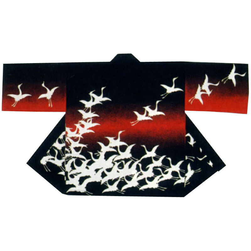 【半纏・法被】祭・舞踊袢天 鶴 黒/赤 B9343【祝賀会備品/祭備品/祝賀会/儀式用小物】【はっぴ・はんてん・半被・袢纏】