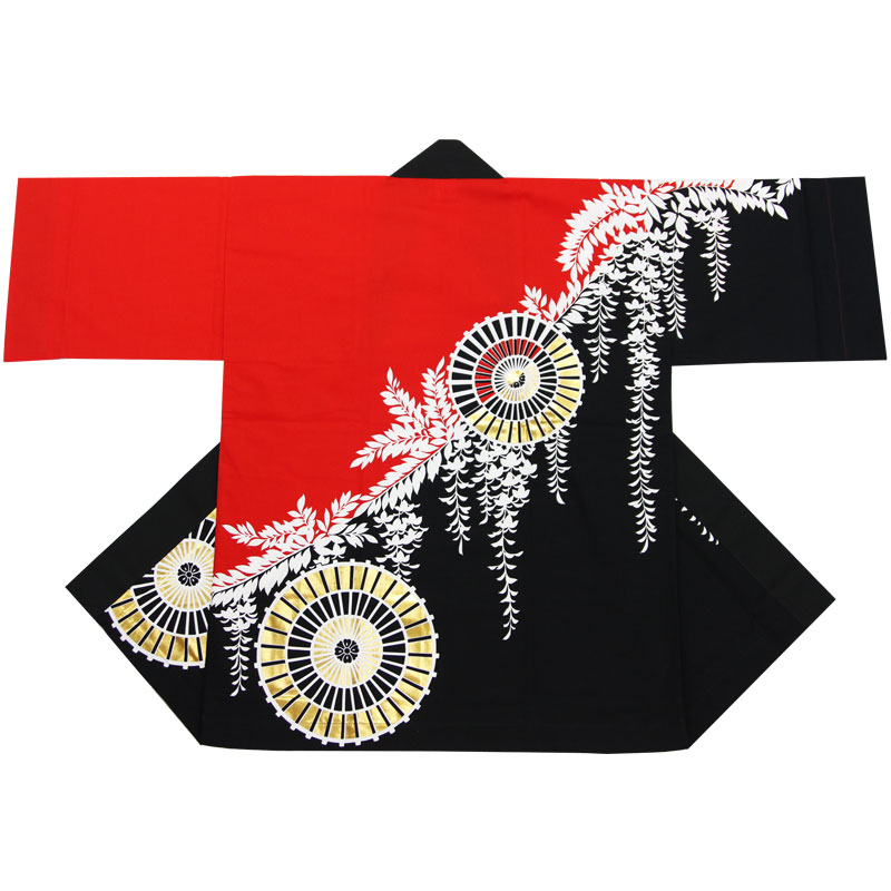 【半纏・法被】祭・舞踊袢天 金・銀箔付 傘 赤/黒 B9424【祝賀会備品/祭備品/祝賀会/儀式用小物】【はっぴ・はんてん・半被・袢纏】