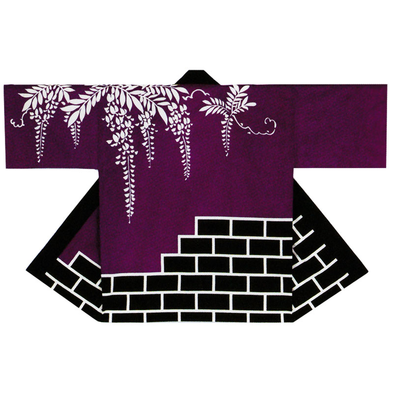 【半纏・法被】祭・舞踊袢天 藤/れんが柄 紫/黒 B9267【祝賀会備品/祭備品/祝賀会/儀式用小物】【はっぴ・はんてん・半被・袢纏】