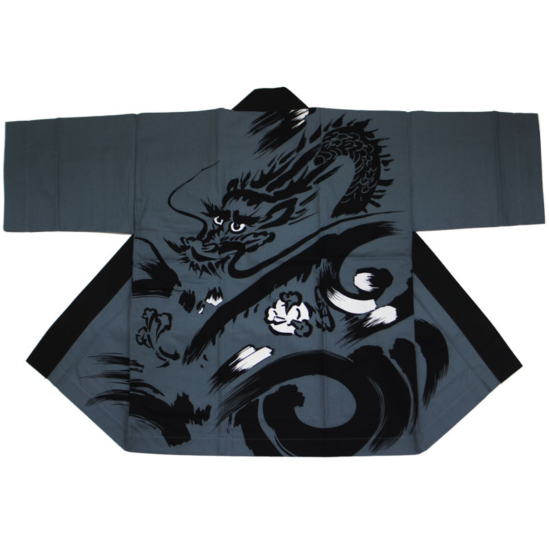 【半纏・法被】祭・舞踊袢天 鼡色 ねずみ 龍 B9301【祝賀会備品/祭備品/祝賀会/儀式用小物】【はっぴ・はんてん・半被・袢纏】