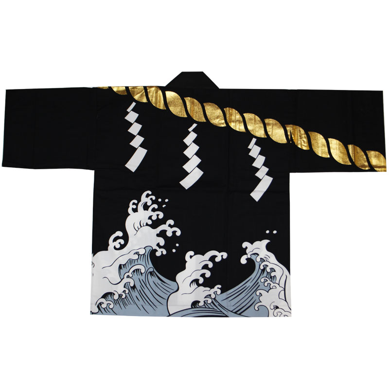 【半纏・法被】祭・舞踊袢天 金箔付 しめ縄/波 B9420【祝賀会備品/祭備品/祝賀会/儀式用小物】【はっぴ・はんてん・半被・袢纏】