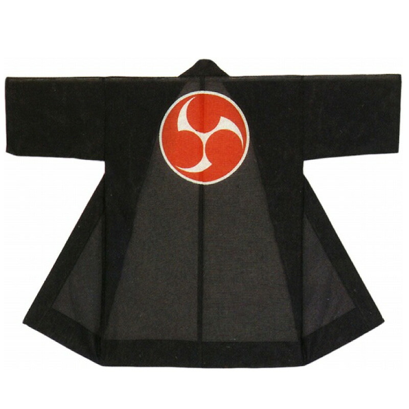 【半纏・法被】ポリエステル絽かけ袢天 身たけ100糎 黒 右三つ巴 B9792 【祝賀会備品/祭備品/祝賀会/儀式用小物】【はっぴ・はんてん・半被・袢纏】