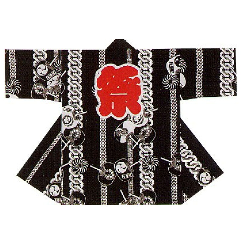 【半纏・法被】長袢天 身丈90cm うちわ/吉原 黒 B9147 【お祭用品/祭用品/お祭り/祭り小物】 【はっぴ・はんてん・半被・袢纏】