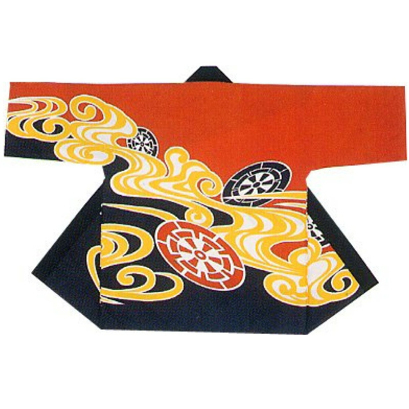 【半纏・法被】絹地刷り上げる袢天 源氏車 橙/黒 B9078 【祝賀会備品/祭備品/祝賀会/儀式用小物】【はっぴ・はんてん・半被・袢纏】