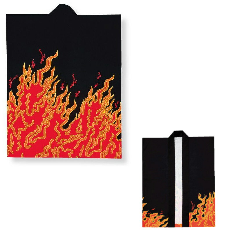 成年者絵の具刷り上げる袖皆無袢天 黒地炎 D6531【祝賀会備品/祭備品/祝賀会/儀式用小物】【はっぴ・はんてん・半被・袢纏】