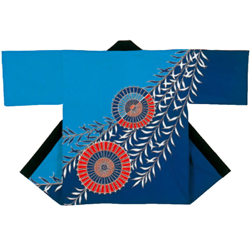 祭袢天柳に傘柄反応染赤・青C73356.73357【お祭用品/祭用品/お祭り/祭り小物】【はっぴ・はんてん・半被・袢纏】